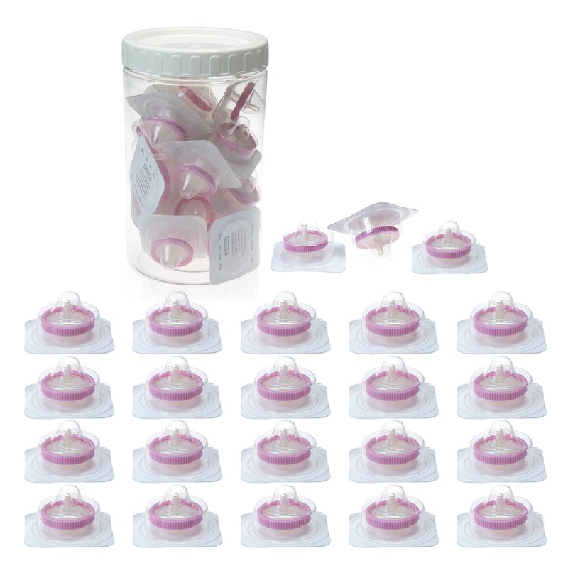 Labfil Sterilized Syringe Filter PTFE 20 Pack, 0.22 um Pore Size, 25 mm Membrane Diameter, Hydrophilic Filtration Sterile Packed Individually - Image 1